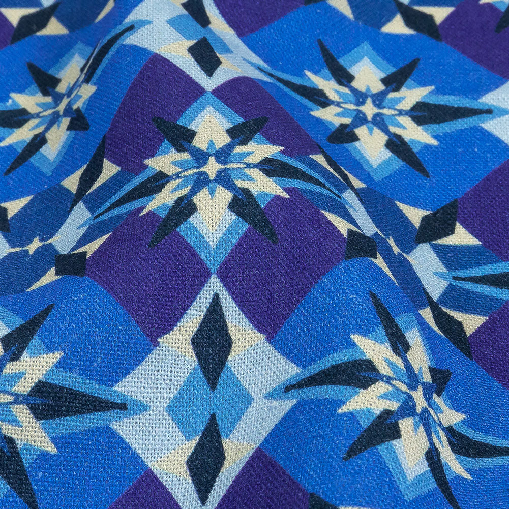Linen and Rayon Woven - Blue and Purple Geometric - Crystalline Culture Print - Mood Exclusive Indigo Collection - Detail