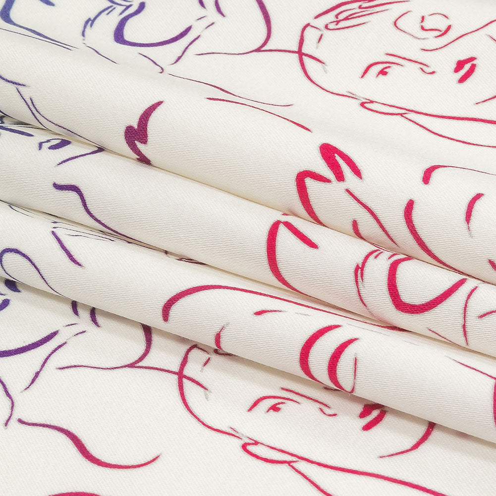Stretch Cotton Sateen - Purple, Pink and Blue Faces and Hands - Language of Love Print - Mood Exclusive Pride Collection - Folded