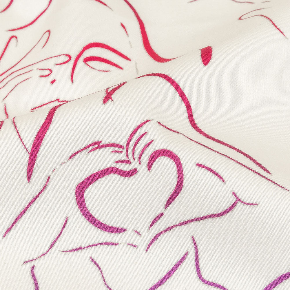 Stretch Cotton Sateen - Purple, Pink and Blue Faces and Hands - Language of Love Print - Mood Exclusive Pride Collection - Detail