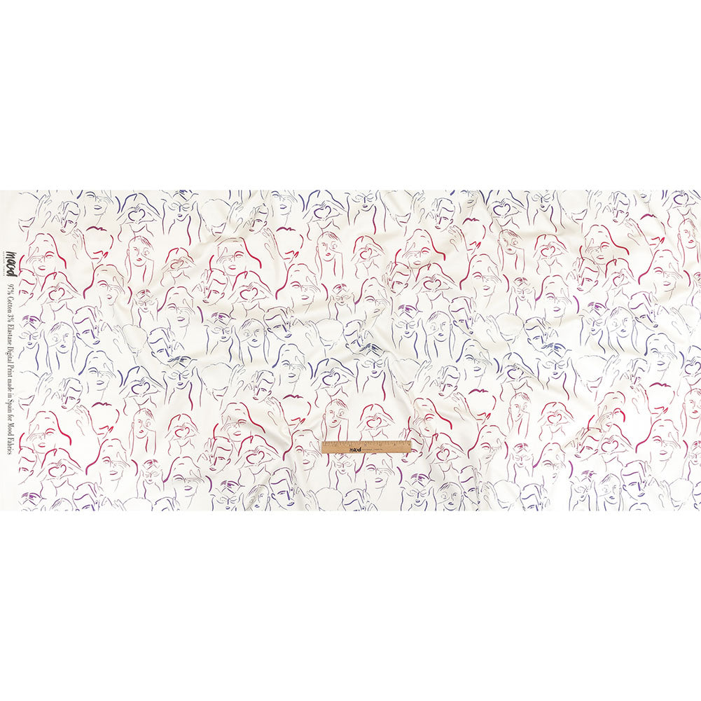 Stretch Cotton Sateen - Purple, Pink and Blue Faces and Hands - Language of Love Print - Mood Exclusive Pride Collection - Full