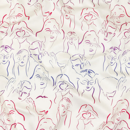Stretch Cotton Sateen - Purple, Pink and Blue Faces and Hands - Language of Love Print - Mood Exclusive Pride Collection