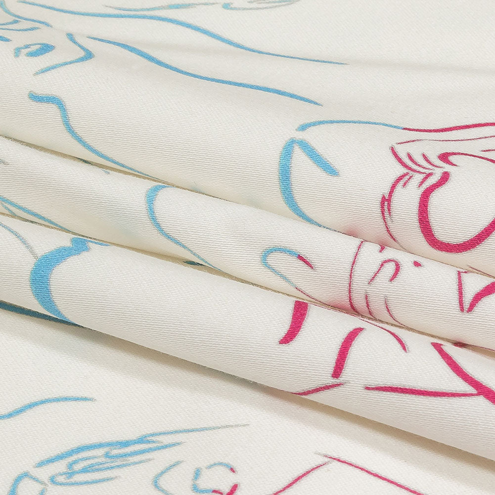 Stretch Cotton Sateen - Blue, Yellow and Pink Faces and Hands - Language of Love Print - Mood Exclusive Pride Collection - Folded