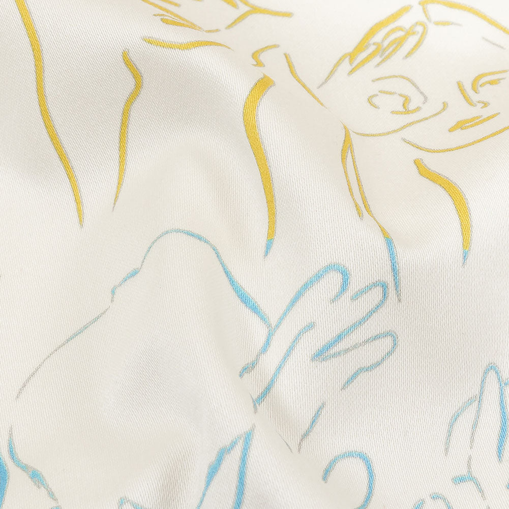Stretch Cotton Sateen - Blue, Yellow and Pink Faces and Hands - Language of Love Print - Mood Exclusive Pride Collection - Detail