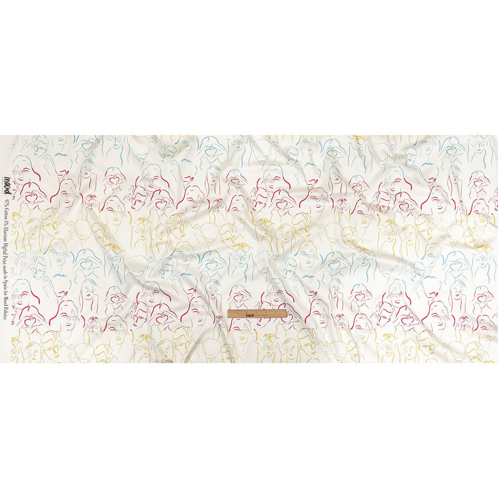 Stretch Cotton Sateen - Blue, Yellow and Pink Faces and Hands - Language of Love Print - Mood Exclusive Pride Collection - Full