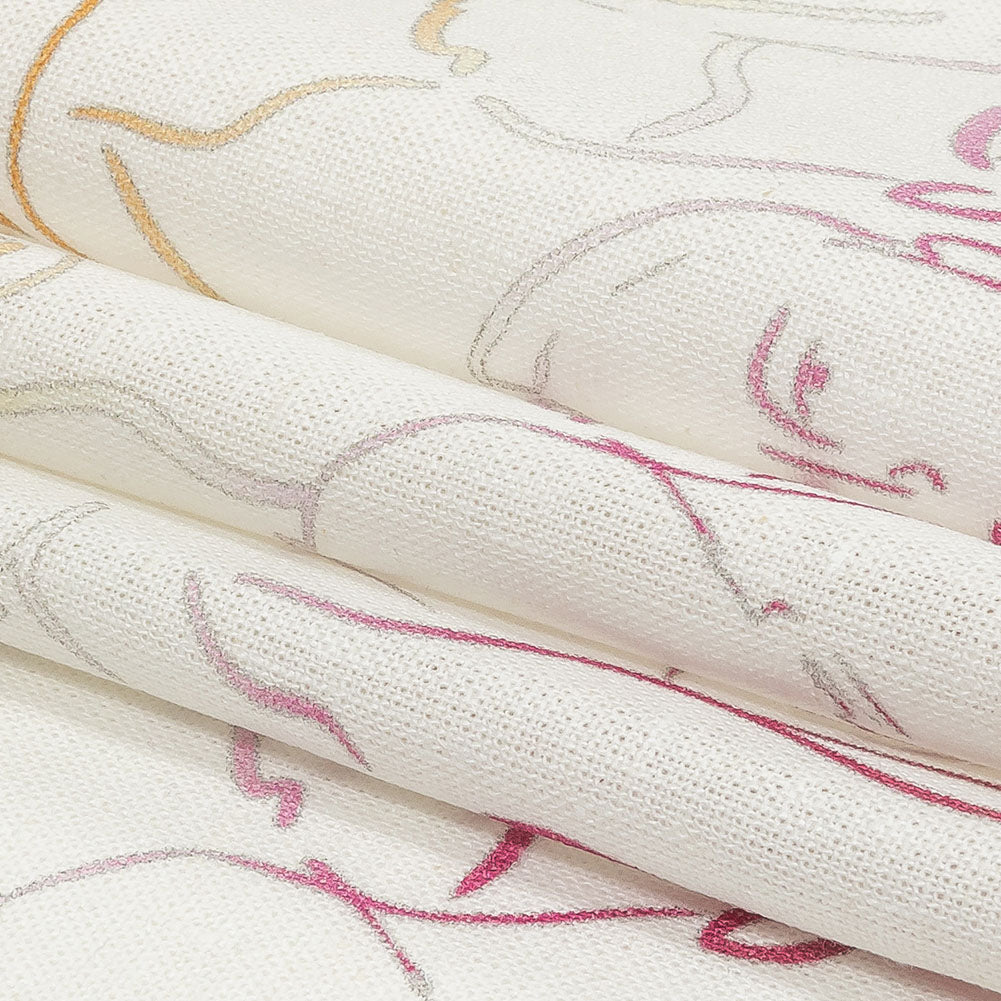 Linen and Rayon Woven - Pink, White and Orange Faces and Hands - Language of Love Print - Mood Exclusive Pride Collection - Folded