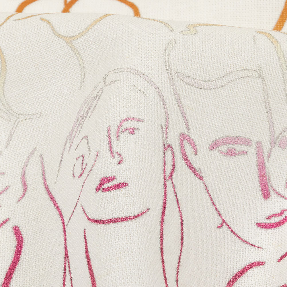Linen and Rayon Woven - Pink, White and Orange Faces and Hands - Language of Love Print - Mood Exclusive Pride Collection - Detail