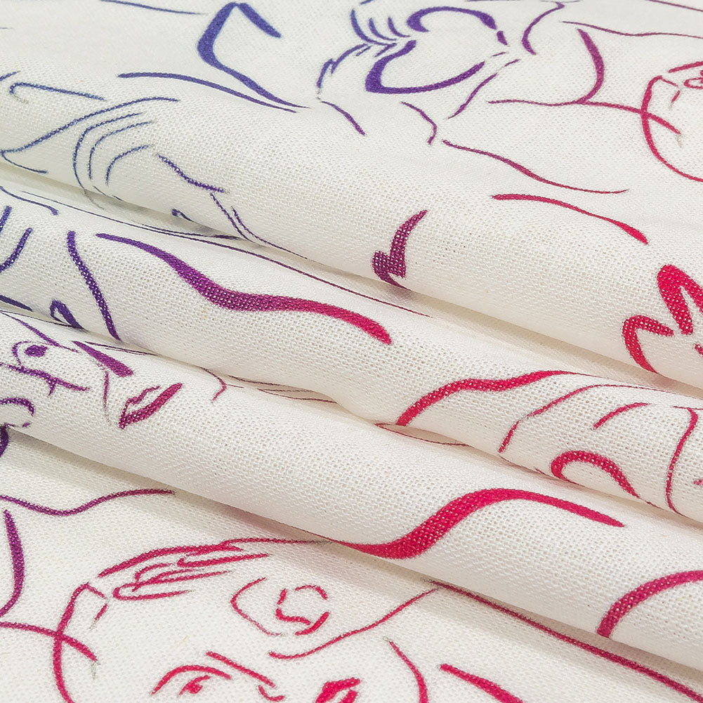 Linen and Rayon Woven - Purple, Pink and Blue Faces and Hands - Language of Love Print - Mood Exclusive Pride Collection - Folded