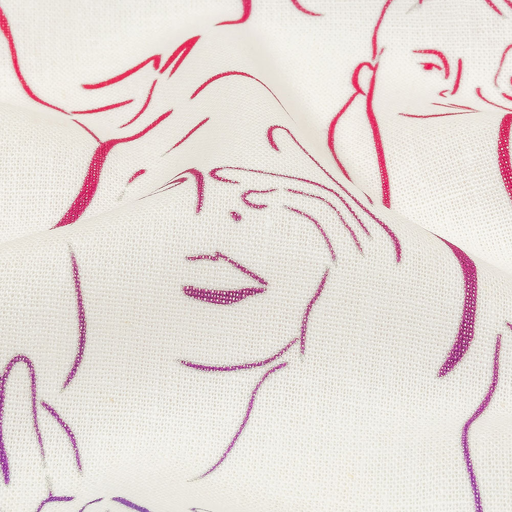 Linen and Rayon Woven - Purple, Pink and Blue Faces and Hands - Language of Love Print - Mood Exclusive Pride Collection - Detail