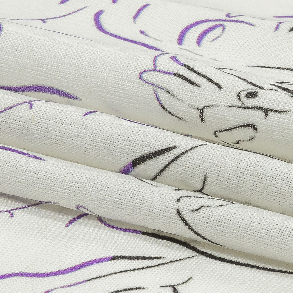Linen and Rayon Woven - Purple, Yellow and Black Faces and Hands - Language of Love Print - Mood Exclusive Pride Collection - Folded