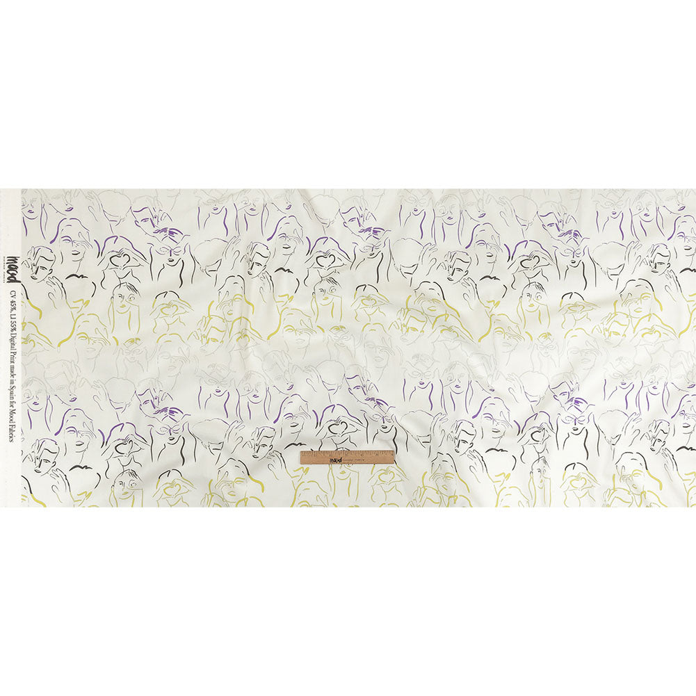 Linen and Rayon Woven - Purple, Yellow and Black Faces and Hands - Language of Love Print - Mood Exclusive Pride Collection - Full