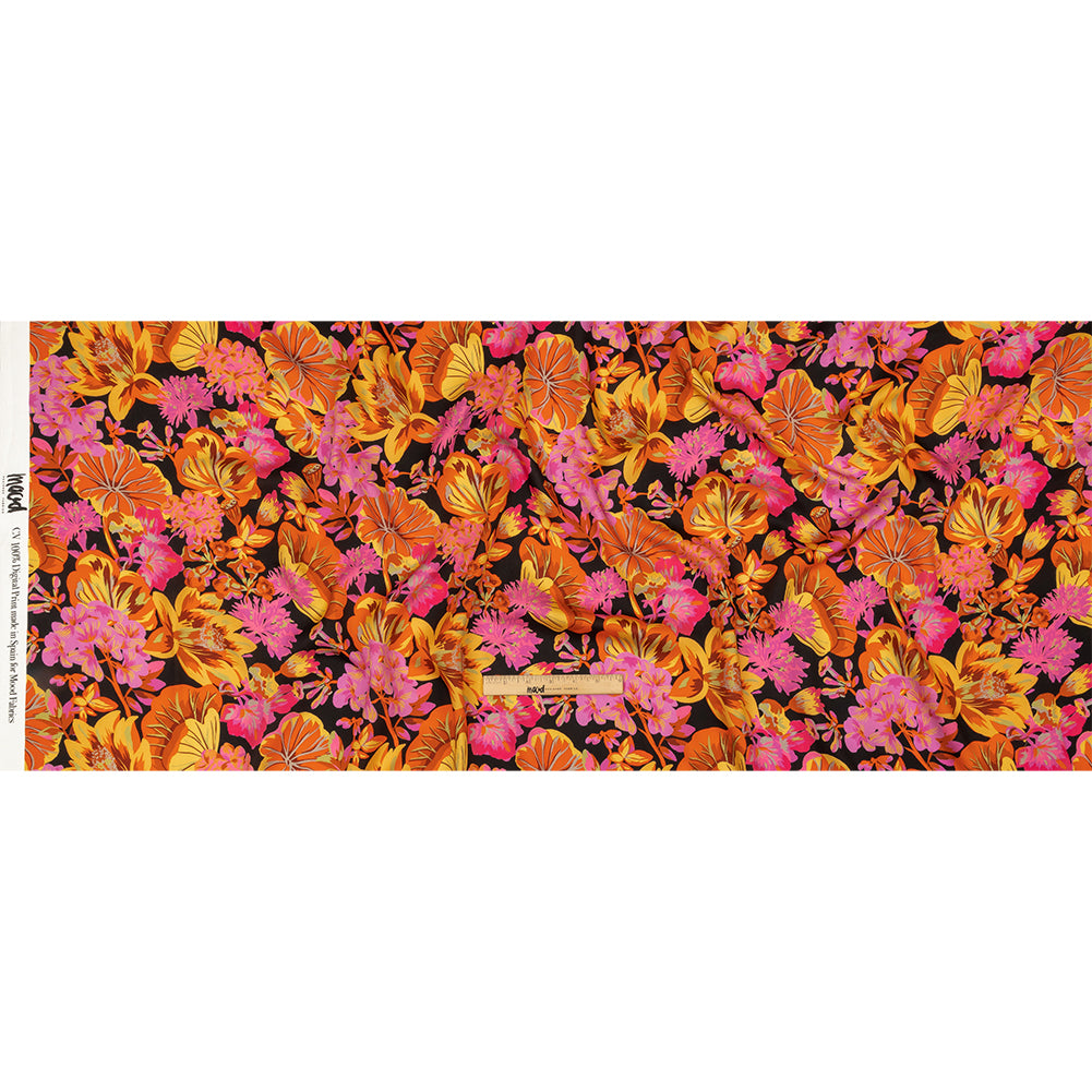 Rayon Challis - Black, Pink and Yellow Floral - Tangerine Dreams Print - Mood Exclusive Citrus Collection - Full