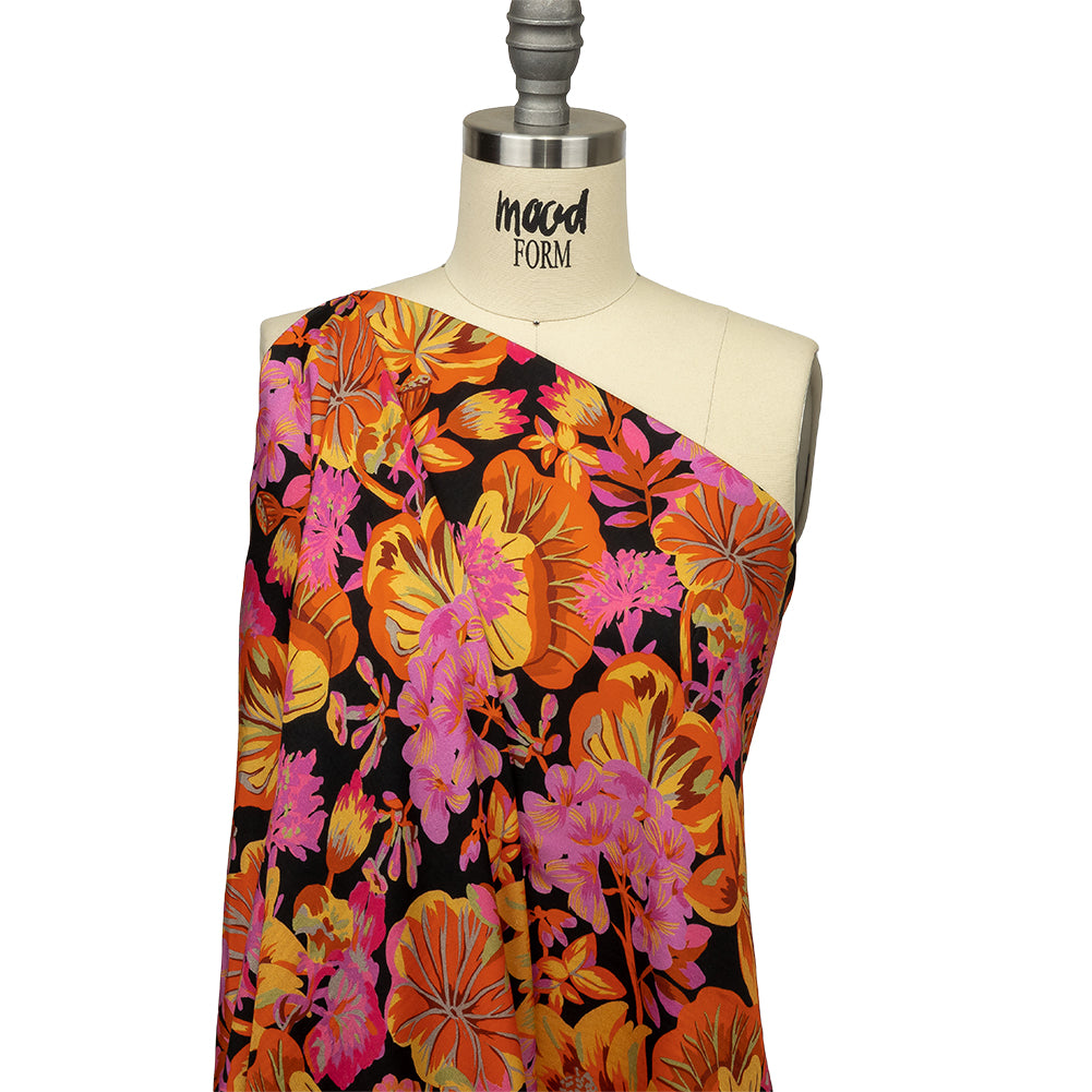 Rayon Challis - Black, Pink and Yellow Floral - Tangerine Dreams Print - Mood Exclusive Citrus Collection - Drape