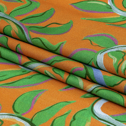 Rayon Challis - Orange and Green Foliage - Looking Vine Print - Mood Exclusive Citrus Collection