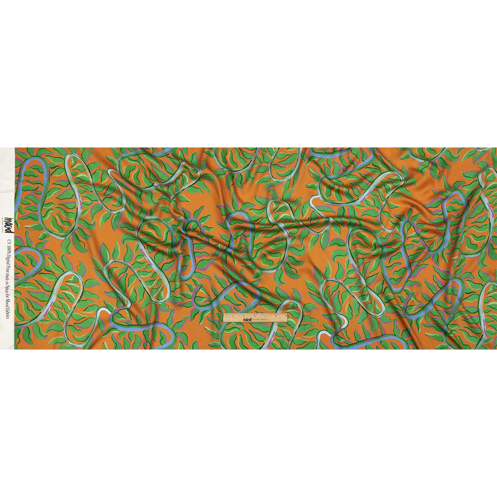 Rayon Challis - Orange and Green Foliage - Looking Vine Print - Mood Exclusive Citrus Collection - Full