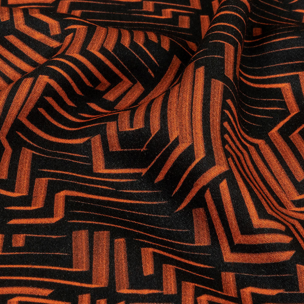 Rayon Challis - Black and Orange Geometric Lines - Ci-Trust the Process Print - Mood Exclusive Citrus Collection - Detail