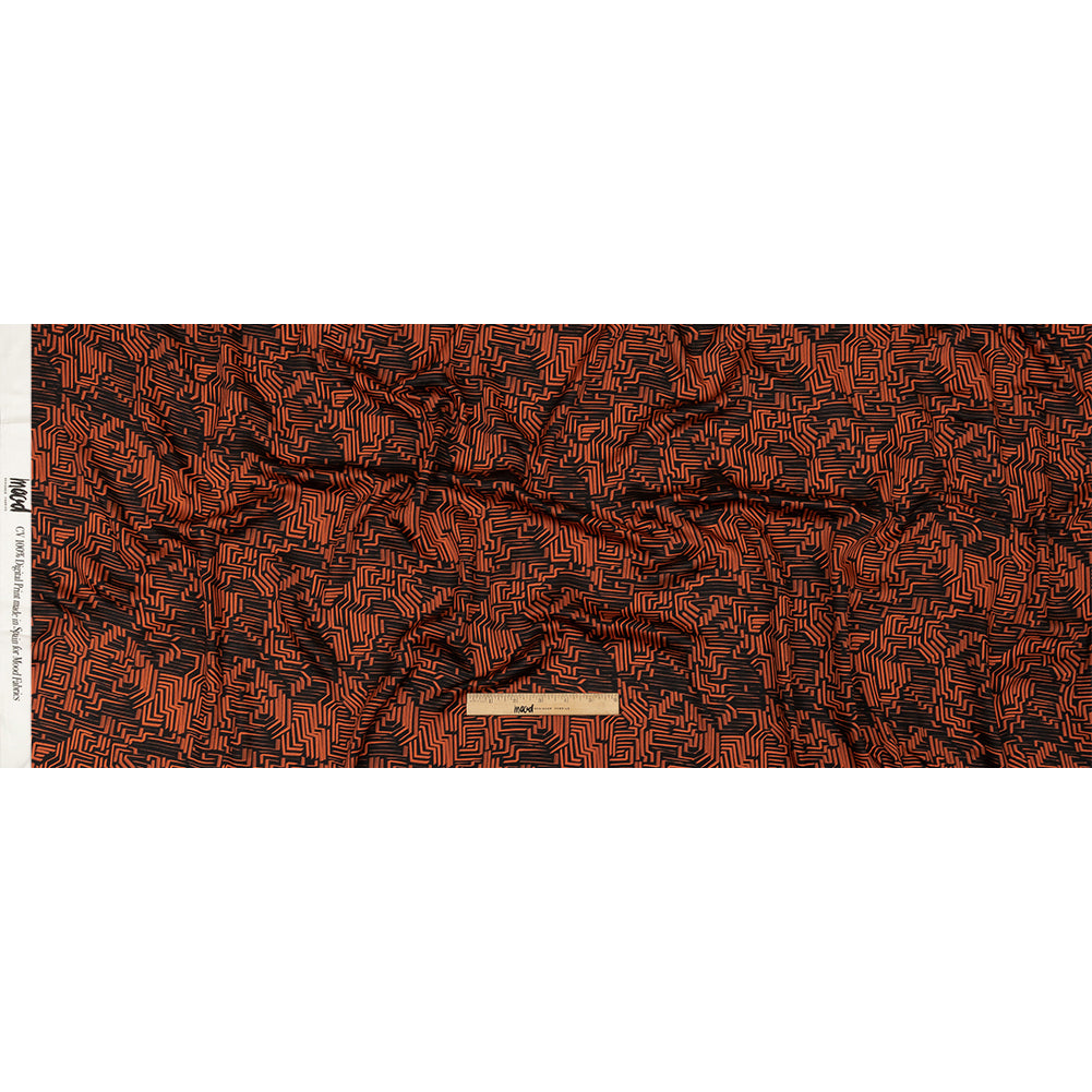 Rayon Challis - Black and Orange Geometric Lines - Ci-Trust the Process Print - Mood Exclusive Citrus Collection - Full