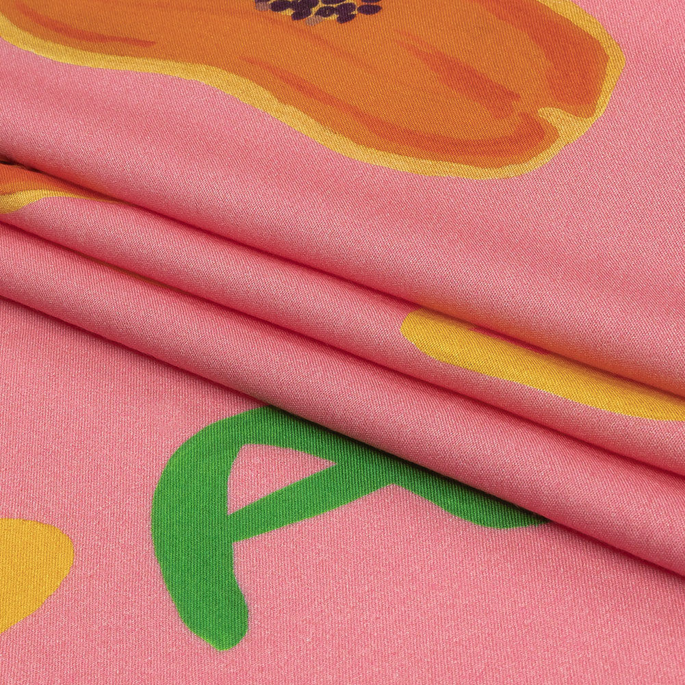 Rayon Challis - Pink Papayas - Snack Time Print - Mood Exclusive Citrus Collection - Folded