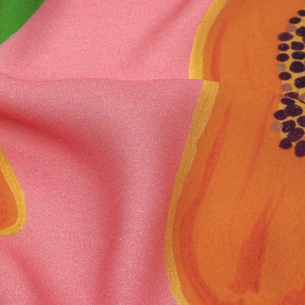 Rayon Challis - Pink Papayas - Snack Time Print - Mood Exclusive Citrus Collection - Detail