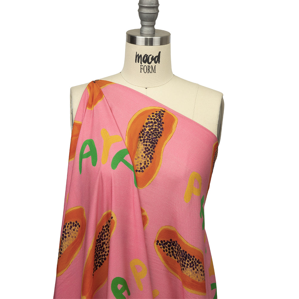 Rayon Challis - Pink Papayas - Snack Time Print - Mood Exclusive Citrus Collection - Drape
