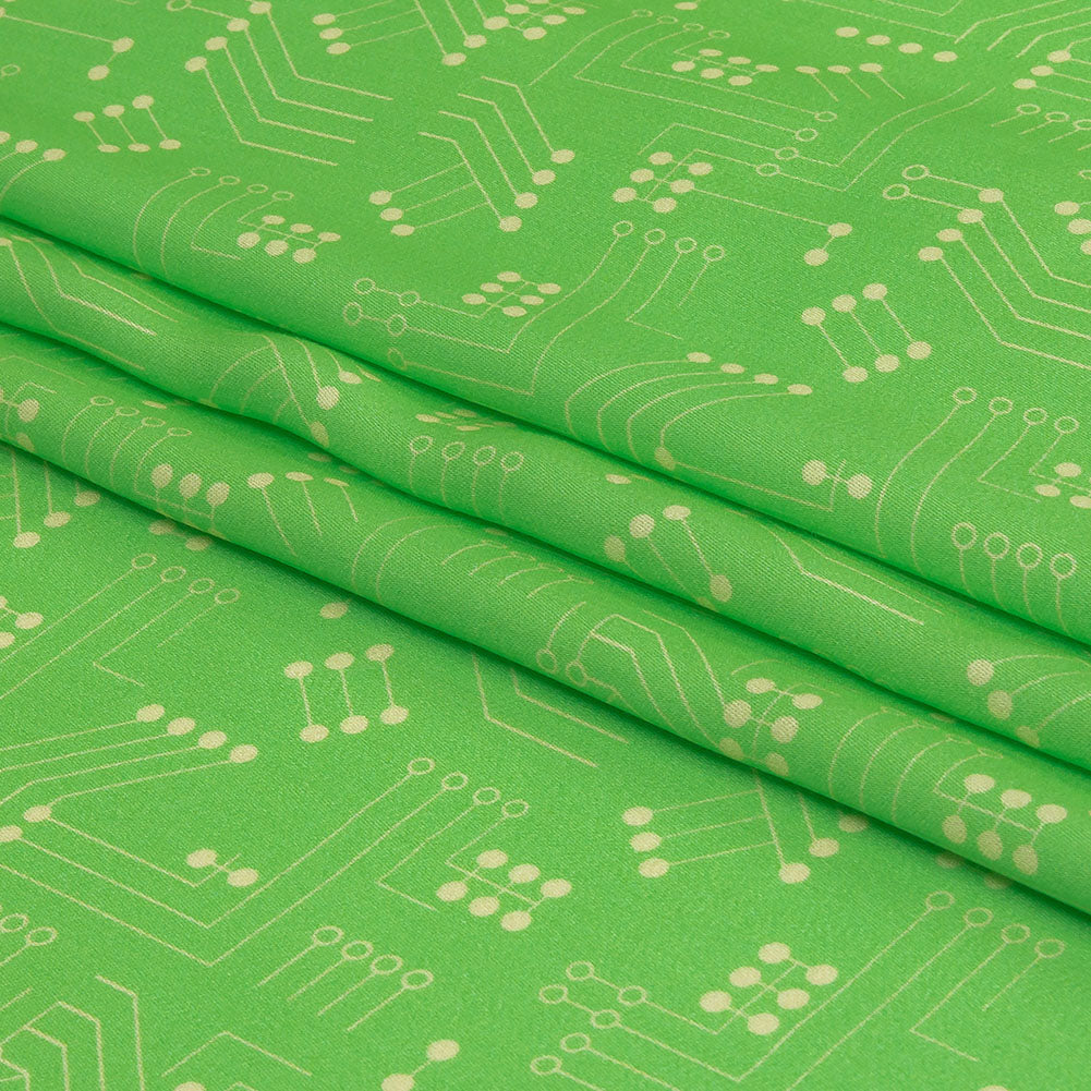 Rayon Challis - Green Circuit Board Dots - Circuit Breaker Print - Mood Exclusive Citrus Collection - Folded