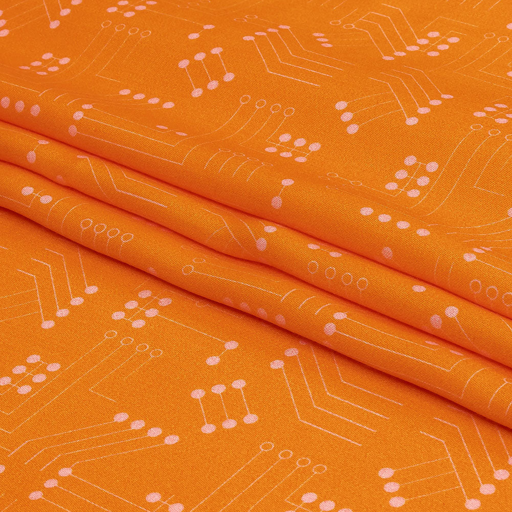 Rayon Challis - Orange Circuit Board Dots - Circuit Breaker Print - Mood Exclusive Citrus Collection - Folded