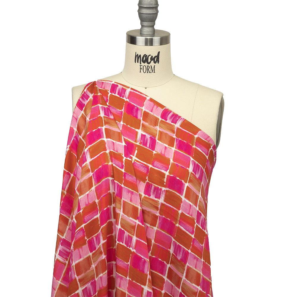 Rayon Challis - Pink Painted Squares - Swatch Me Print - Mood Exclusive Citrus Collection - Drape