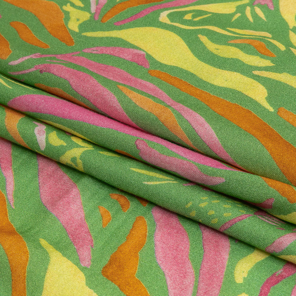Rayon Challis - Green and Pink Tiger Stripes - Rainforest Refreshment Print - Mood Exclusive Citrus Collection - Folded