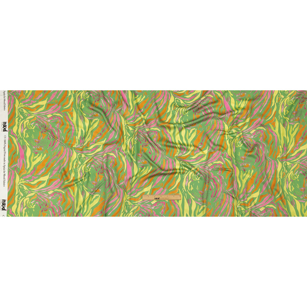 Rayon Challis - Green and Pink Tiger Stripes - Rainforest Refreshment Print - Mood Exclusive Citrus Collection - Full