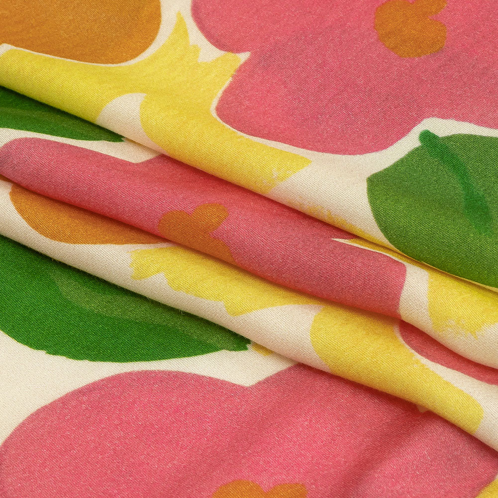 Rayon Challis - Pink and Orange Simplistic Floral - Chalk Party Print - Mood Exclusive Citrus Collection - Folded