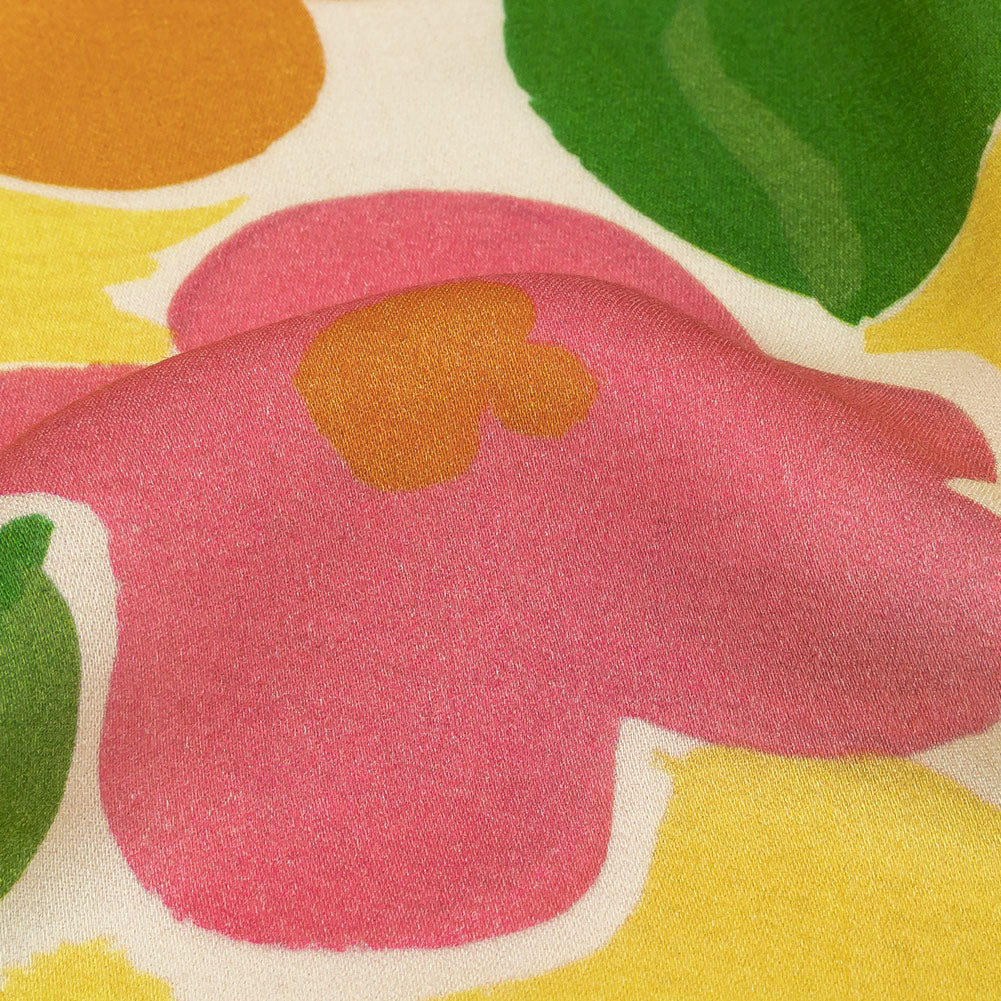 Rayon Challis - Pink and Orange Simplistic Floral - Chalk Party Print - Mood Exclusive Citrus Collection - Detail