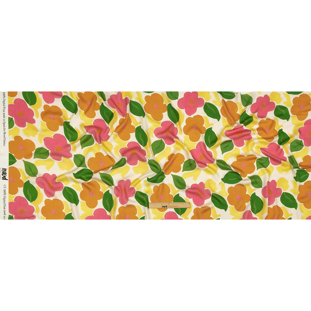 Rayon Challis - Pink and Orange Simplistic Floral - Chalk Party Print - Mood Exclusive Citrus Collection - Full