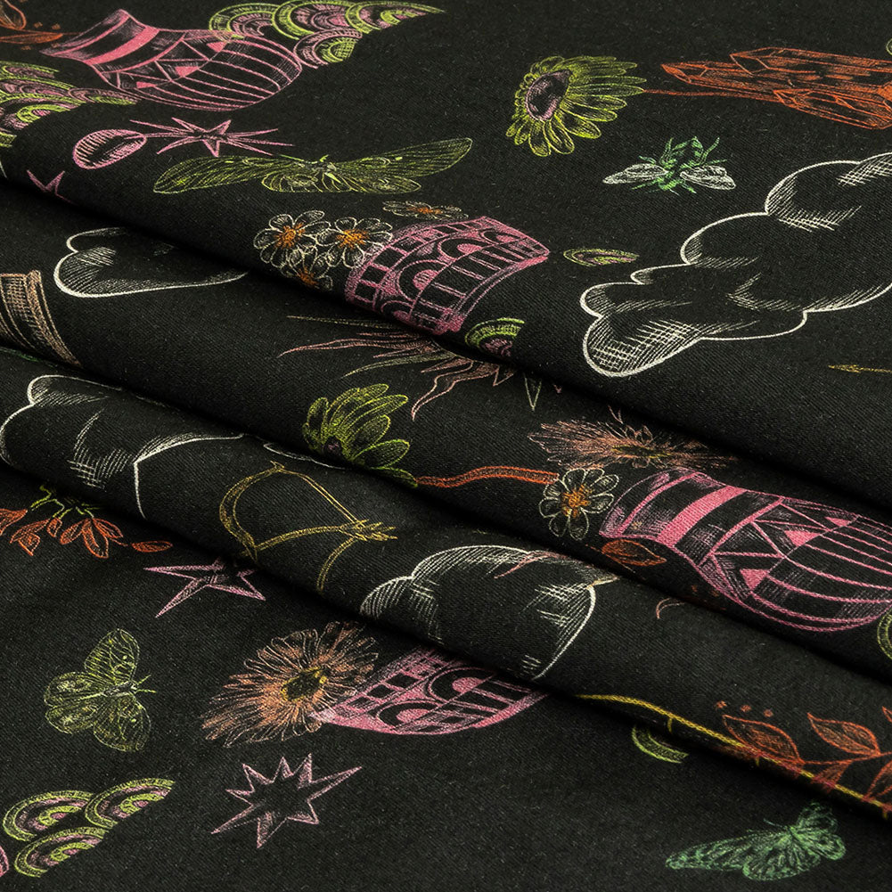Rayon Challis - Black Trees and Windows - Summer Nights Print - Mood Exclusive Citrus Collection - Folded
