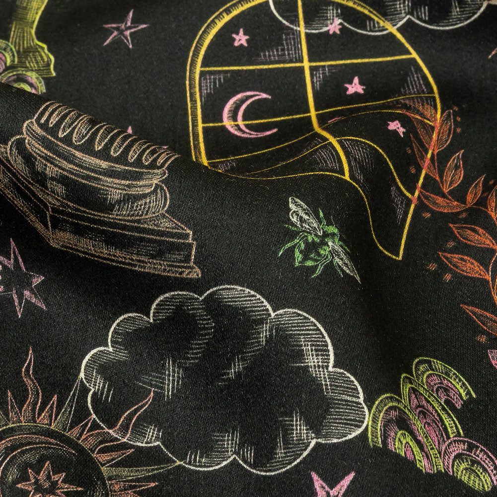 Rayon Challis - Black Trees and Windows - Summer Nights Print - Mood Exclusive Citrus Collection - Detail