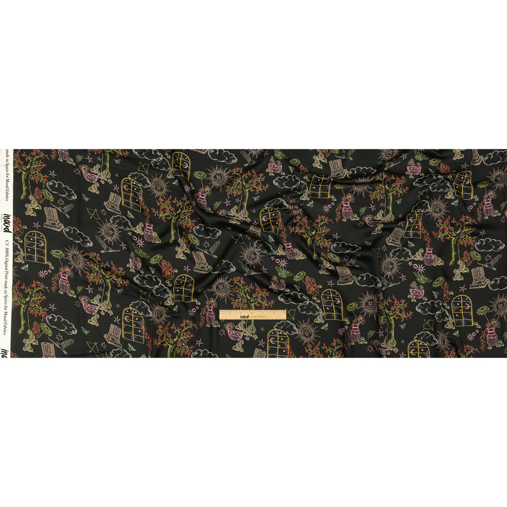 Rayon Challis - Black Trees and Windows - Summer Nights Print - Mood Exclusive Citrus Collection - Full