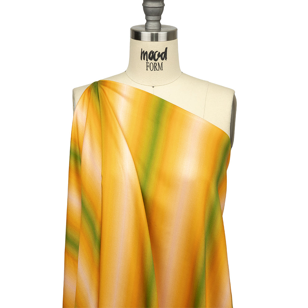 Rayon Challis - Green and Yellow Gradient Stripes - Marmalade Parade Print - Mood Exclusive Citrus Collection - Drape
