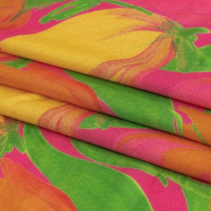 Rayon Challis - Pink and Orange Tulips - Keukenhof Print - Mood Exclusive Citrus Collection