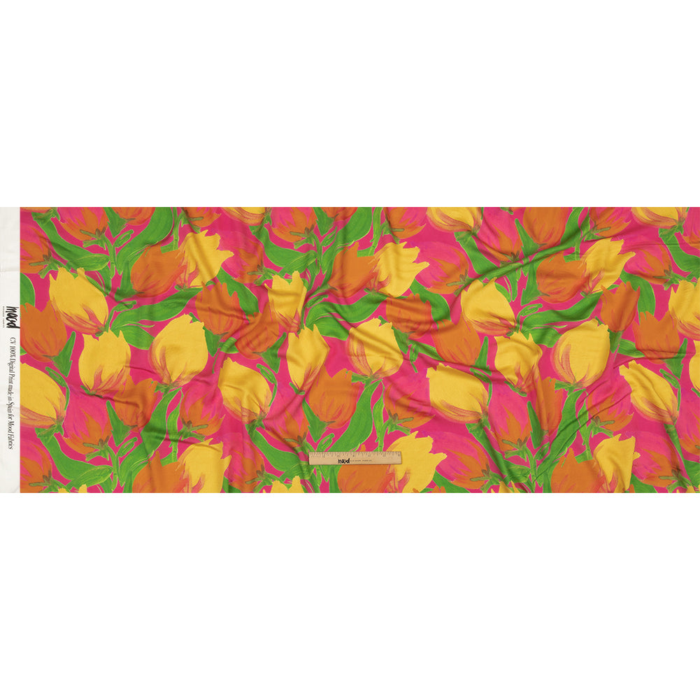 Rayon Challis - Pink and Orange Tulips - Keukenhof Print - Mood Exclusive Citrus Collection - Full