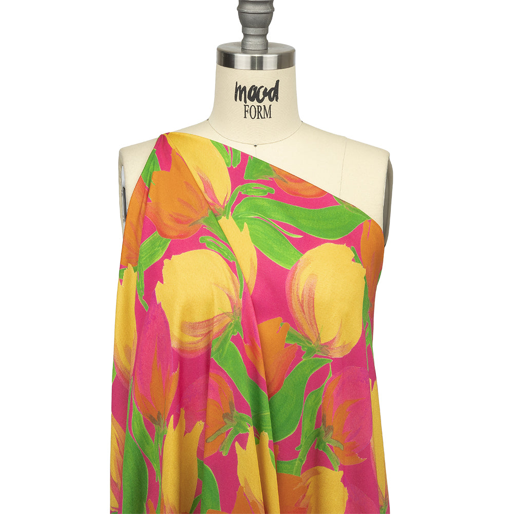 Rayon Challis - Pink and Orange Tulips - Keukenhof Print - Mood Exclusive Citrus Collection - Drape