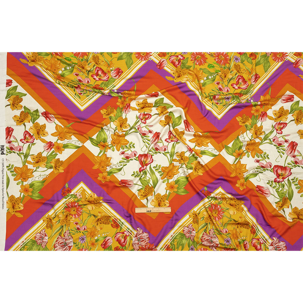 Rayon Challis - Orange and Pink Floral - Golden Garden Print - Mood Exclusive Citrus Collection - Full