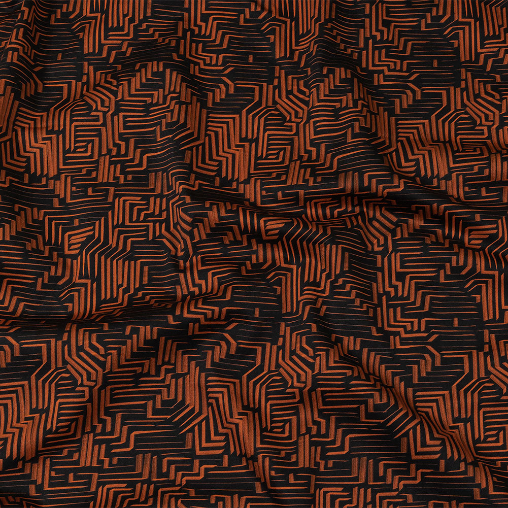 Stretch Cotton Sateen - Black and Orange Geometric Lines - Ci-Trust the Process Print - Mood Exclusive Citrus Collection
