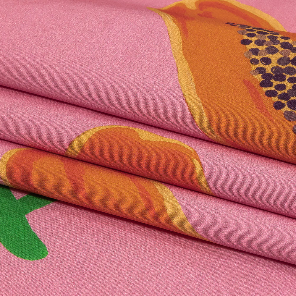 Stretch Cotton Sateen - Pink Papayas - Snack Time Print - Mood Exclusive Citrus Collection - Folded