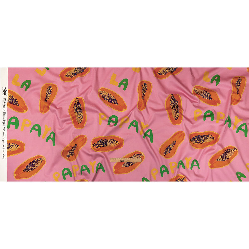 Stretch Cotton Sateen - Pink Papayas - Snack Time Print - Mood Exclusive Citrus Collection - Full