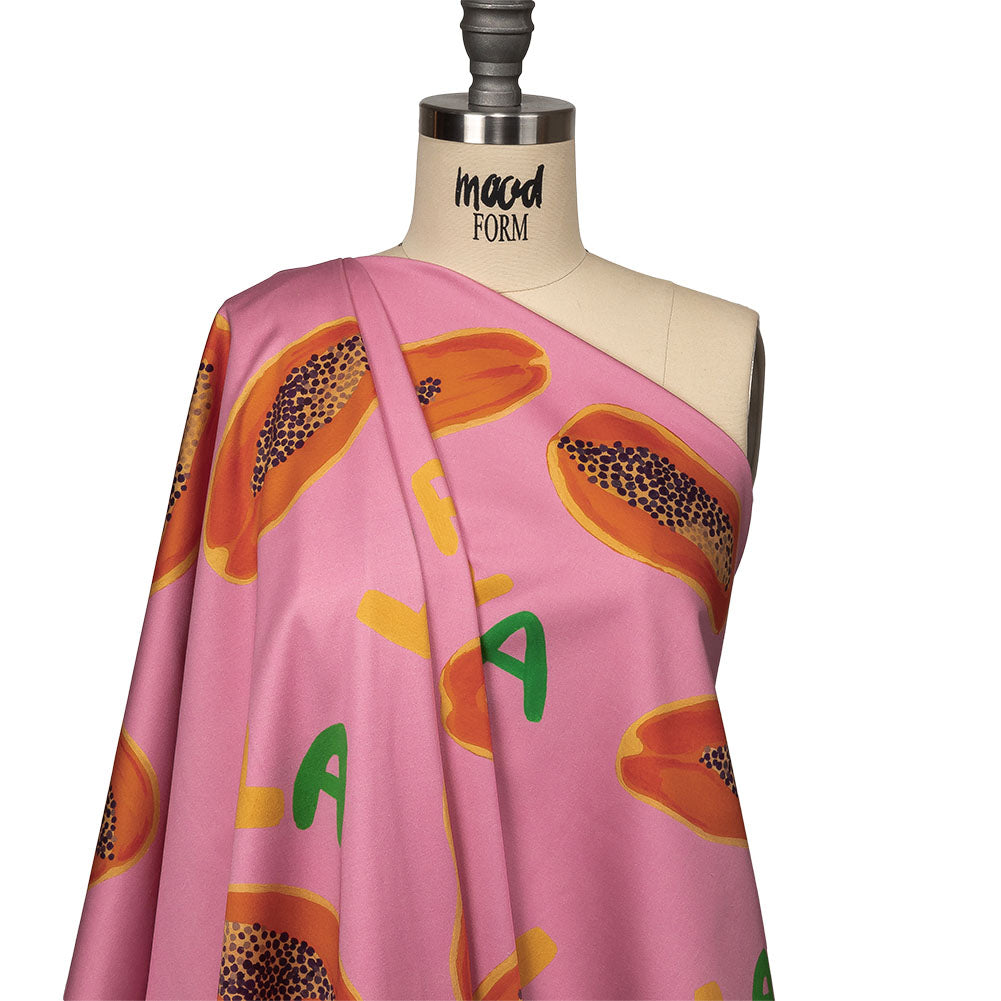 Stretch Cotton Sateen - Pink Papayas - Snack Time Print - Mood Exclusive Citrus Collection - Drape