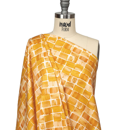 Stretch Cotton Sateen - Yellow Painted Squares - Swatch Me Print - Mood Exclusive Citrus Collection