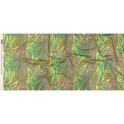 Stretch Cotton Sateen - Green and Pink Tiger Stripes - Rainforest Refreshment Print - Mood Exclusive Citrus Collection