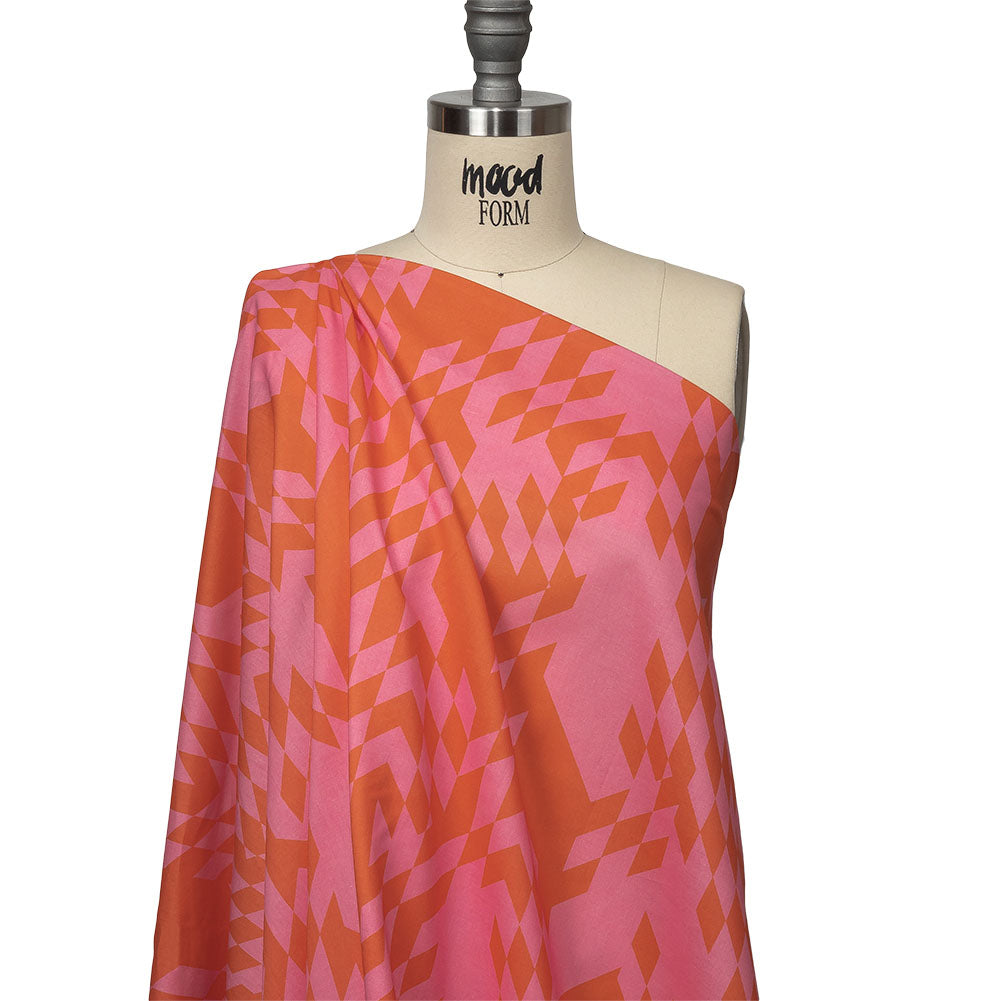 Cotton Voile - Orange and Pink Geometric - Orange You Glad Print - Mood Exclusive Citrus Collection - Drape