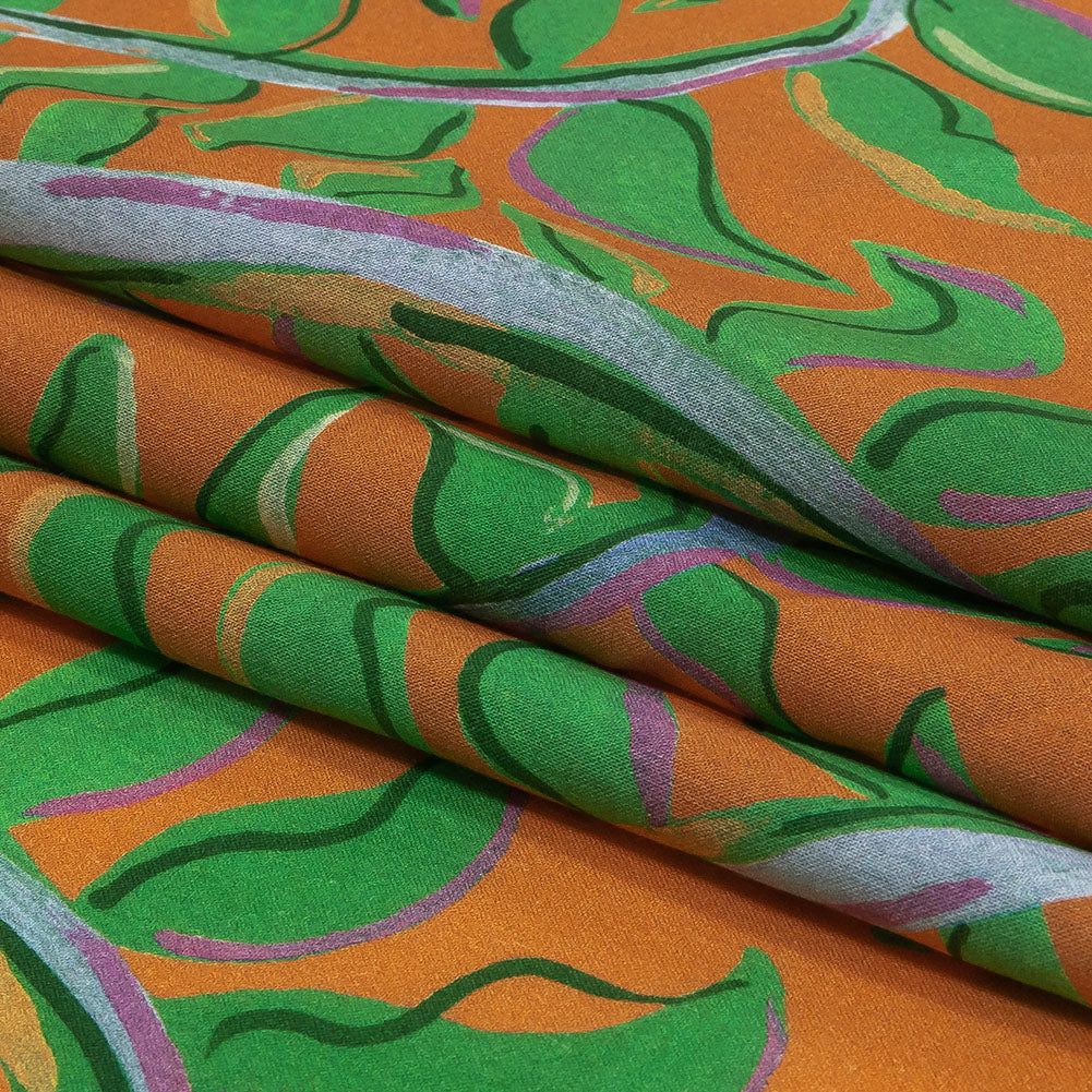 Cotton Voile - Orange and Green Foliage - Looking Vine Print - Mood Exclusive Citrus Collection - Folded