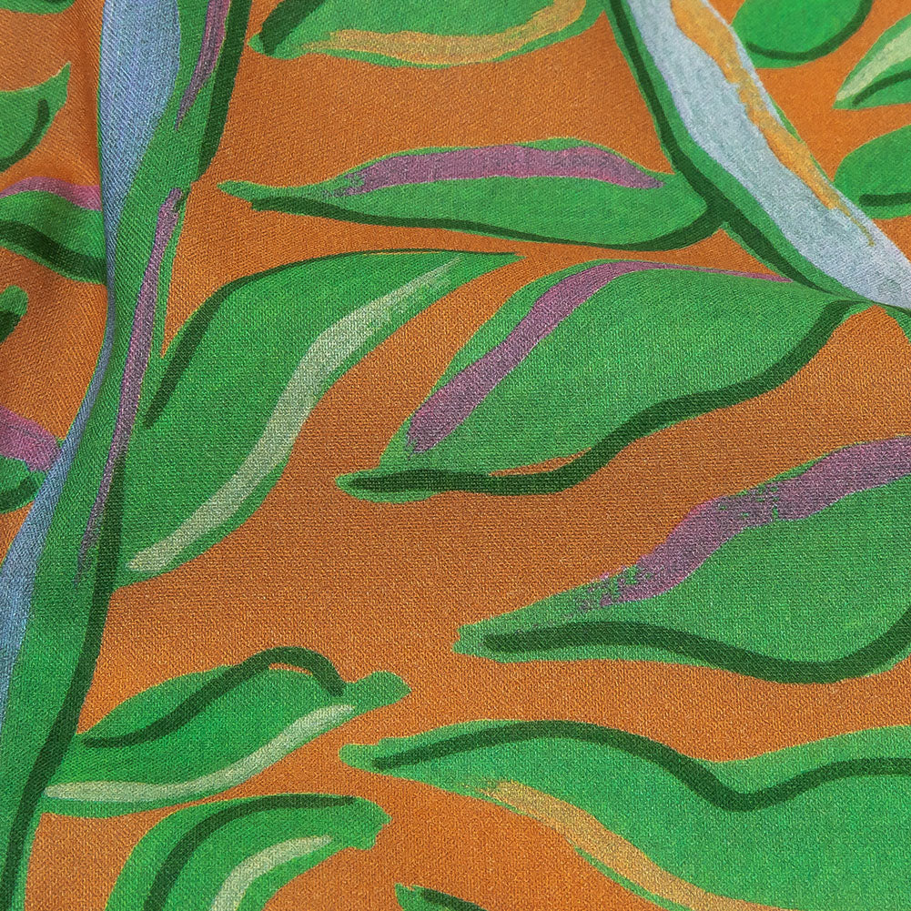Cotton Voile - Orange and Green Foliage - Looking Vine Print - Mood Exclusive Citrus Collection - Detail