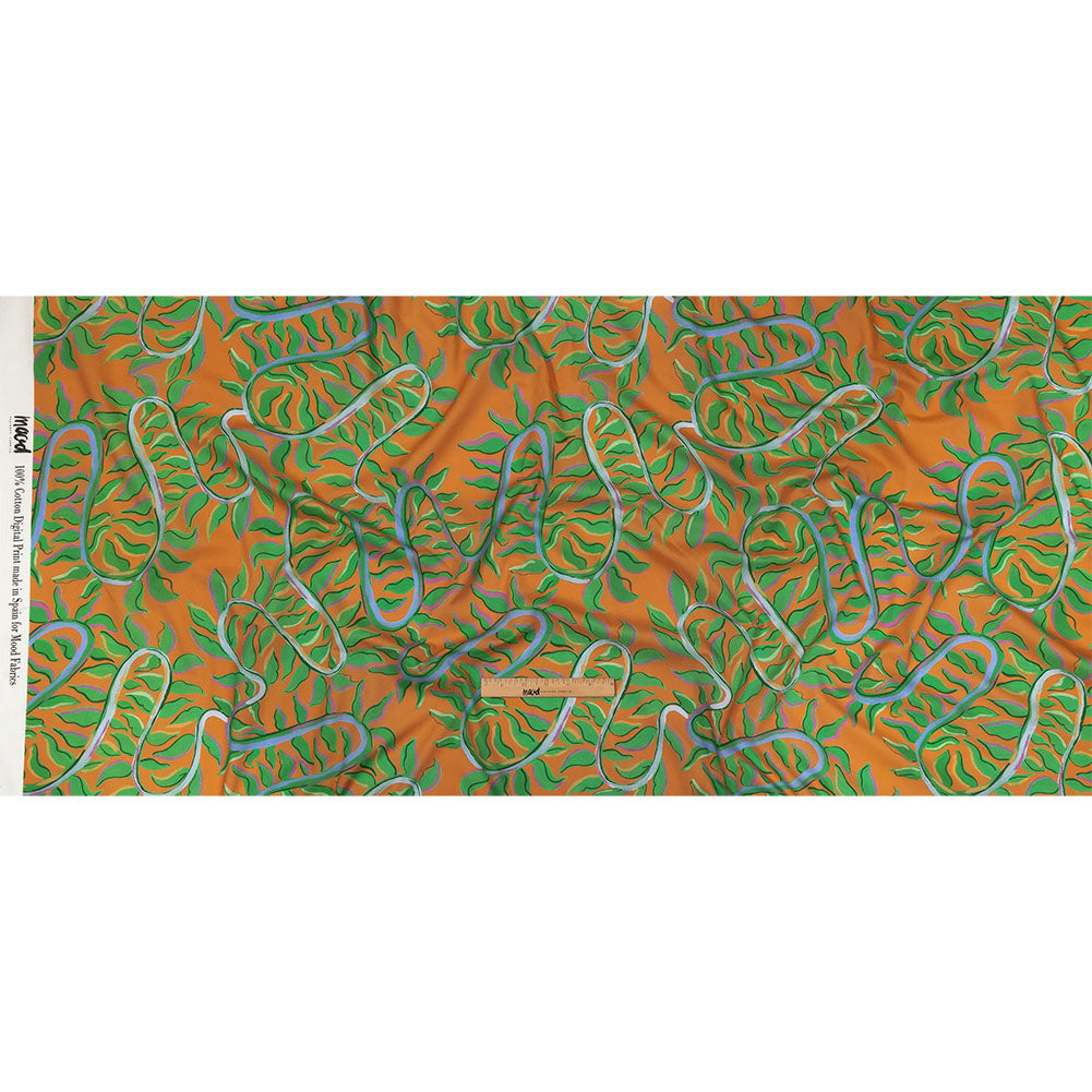 Cotton Voile - Orange and Green Foliage - Looking Vine Print - Mood Exclusive Citrus Collection - Full