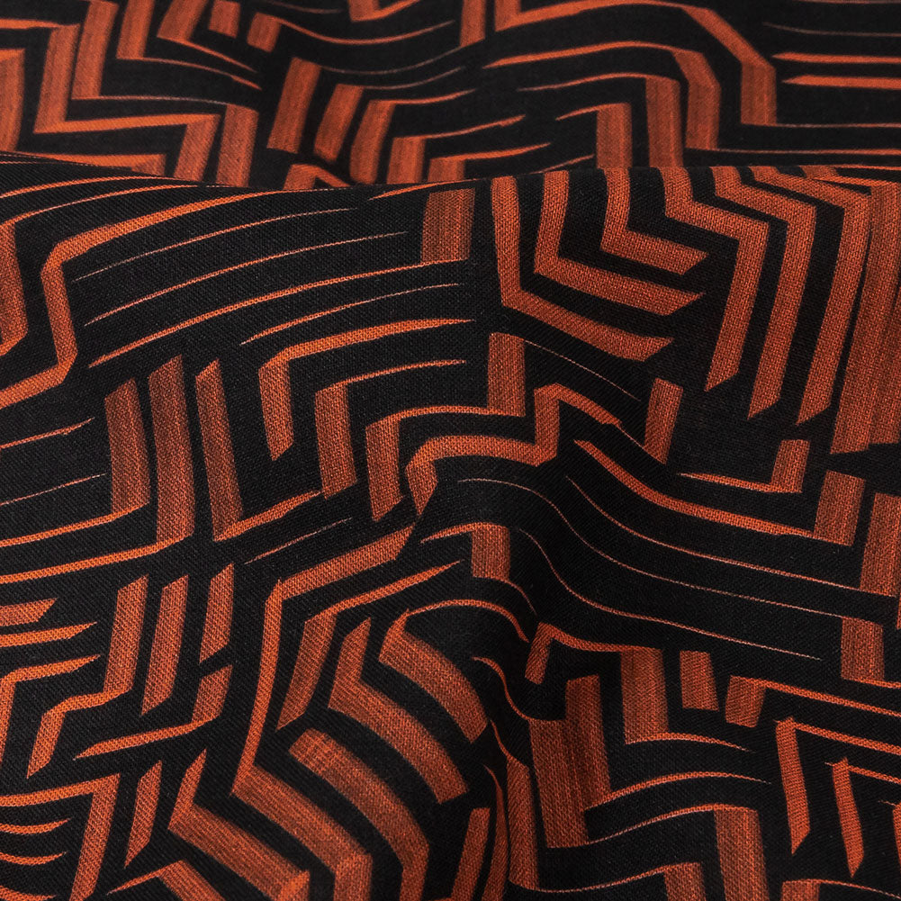 Cotton Voile - Black and Orange Geometric Lines - Ci-Trust the Process Print - Mood Exclusive Citrus Collection - Detail